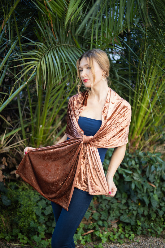Velvet wrap shawl burnt orange brown orange marble velvet crushed velvet scarf, velvet shrug, velvet shawl, brown scarf, bridesmaids