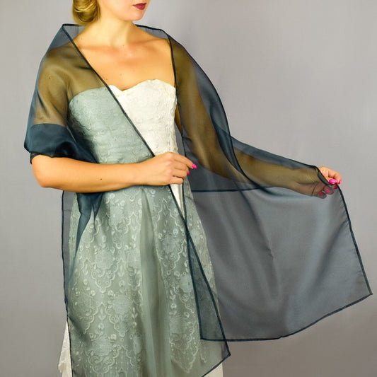 Dark Green organza wrap dark green sheer shawl green scarf dark green sheer shrug bridesmaids scarf woman sheer scarf evening shawl prom