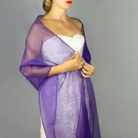 Violet organza wrap violet sheer shawl violet shawl violet scarf violet sheer shrug bridesmaids scarf woman sheer scarf evening shawl prom