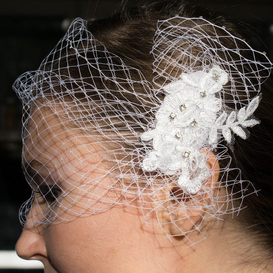 Birdcage veil ivory veil classical bridal veil white birdcage headpiece elegant veil bridal flower lace headpiece