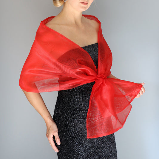 Red organza wrap red pull through wrap red shawl red bridesmaid shawl red organza scarf red loop wrap woman organza shrug
