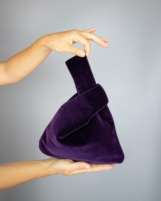 Japanese knot velvet velour bag purse purple violet wedding, party, special occasion, simple and elegant bag, evening dress, prom purse