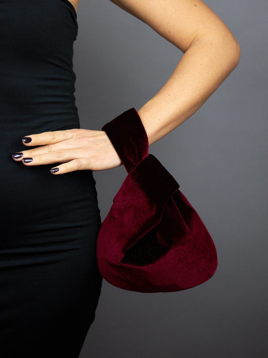 Japanese knot bag purse burgundy velvet wedding, party, special occasion, simple and elegant bag, evening dress, burgundy prom purse