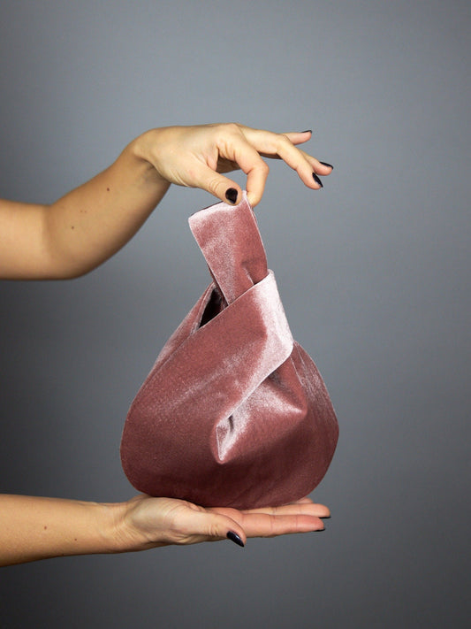 Japanese knot bag purse pink blush velvet wedding, party, special occasion, simple and elegant bag, mauve bag, pink prom purse
