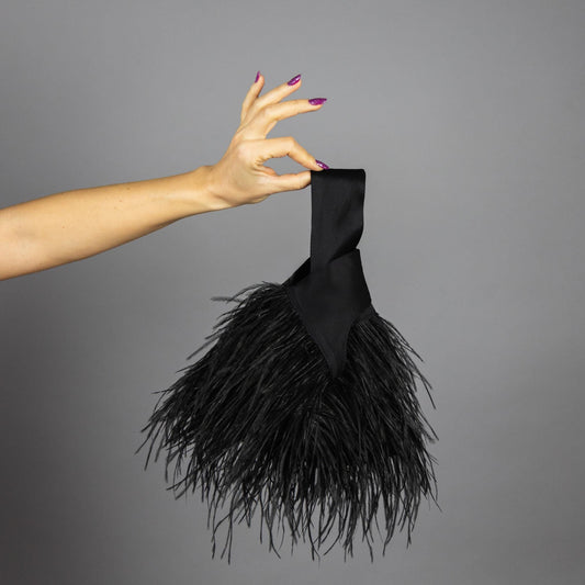Japanese knot bag black feathers purse black clutch black evening bag unique luxury bag feather purse ostrich feathers bag feathers clutch