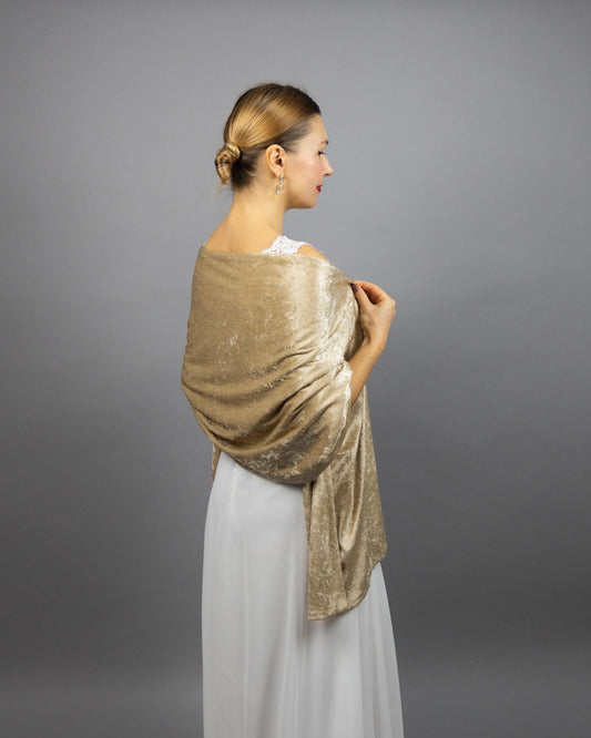 Gold beige velour wrap shawl winter wedding shrug, crushed velvet wrap, gold wrap, beige shawl, woman velour warm wrap, christmas gift shawl