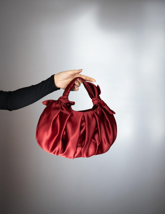 Satin knot bag purse burgundy satin, party bag, prom bag, bridesmaid bag, furoshiki style bag, burgundy red purse, small evening bag