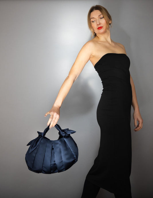 Satin knot bag purse navy satin bag, party bag, prom bag, bridesmaid bag, furoshiki style bag, navy blue purse, small evening bag, navy bag