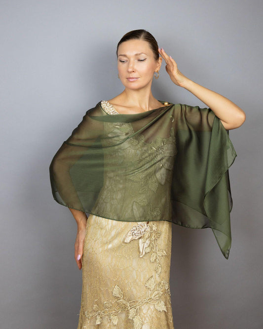 Chiffon capelet shoulder wrap scarf olive green or various colors woman wrap woman shrug light chiffon shoulder cover