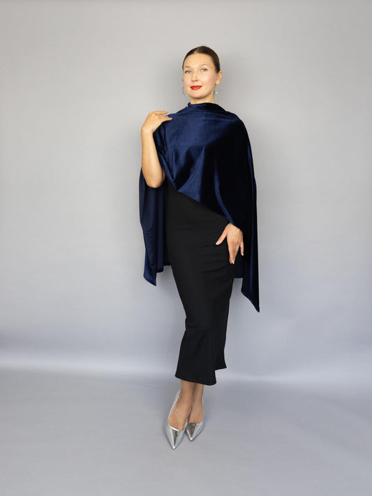 Versatile velvet wrap navy velvet cape velvet shrug velour velvet bridesmaids wrap navy blue velvet cover shoulder cover woman velvet wrap
