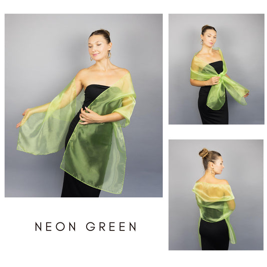 Neon green organza wrap neon green sheer shawl neon green shawl lime scarf neon green bridesmaids scarf woman sheer scarf evening shawl prom