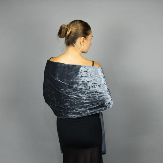 Grey velvet wrap shawl Winter scarf, wedding shoulder cover, velvet shrug, silver grey wrap, crushed velvet scarf, silver grey marble velvet