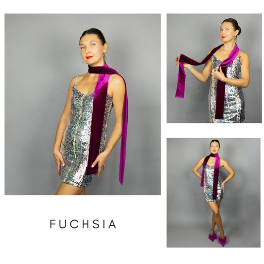 Velvet neck scarf fuchsia velvet scarf woman gift Winter velvet neck scarf velvet scarf hot pink velvet magenta velvet scarf velvet neck tie