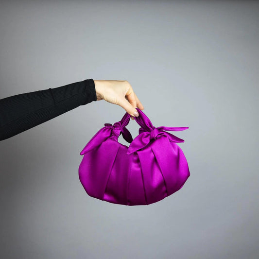 Fuchsia bag Japanese knot bag fuchsia satin, party bag, prom bag, bridesmaid bag, furoshiki style bag, fuchsia purse, small evening bag
