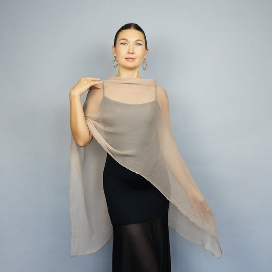 Camel beige capelet beige silk chiffon shrug camel greek style wrap sheer Greek cape sheer silk scarf beige cape bridesmaids elegant wrap