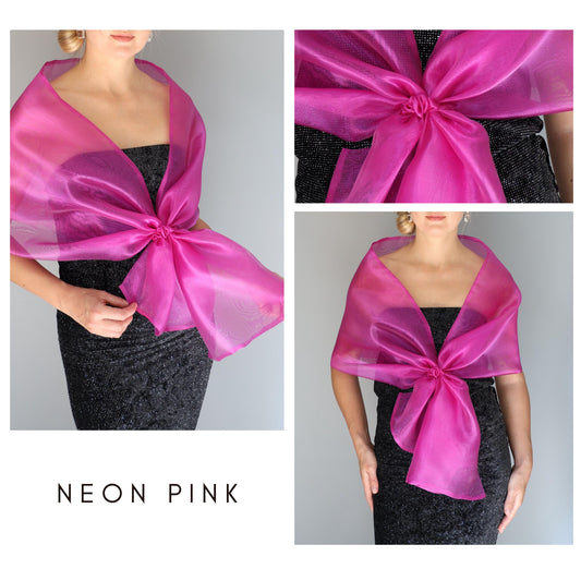 Neon pink organza wrap pink pull through wrap fuchsia shawl bridesmaid shawl fuchsia organza scarf fuchsia loop wrap woman organza shrug