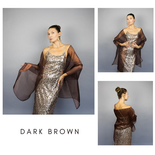 Dark brown organza wrap dark brown sheer shawl dark brown dark brown scarf sheer shrug bridesmaids woman sheer scarf evening shawl prom