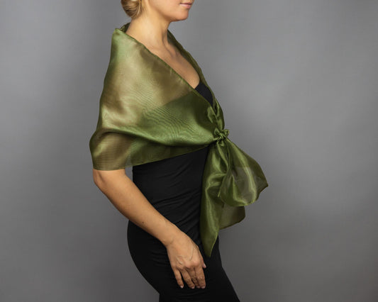Olive organza wrap olive pull through wrap olive shawl olive bridesmaid shawl olive organza scarf olive loop wrap woman organza shrug