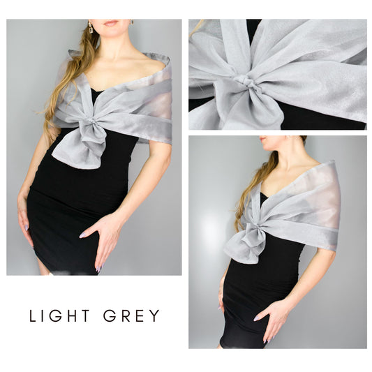 Light grey organza wrap silver pull through wrap shawl light grey bridesmaid shawl grey organza scarf silver loop wrap woman organza shrug