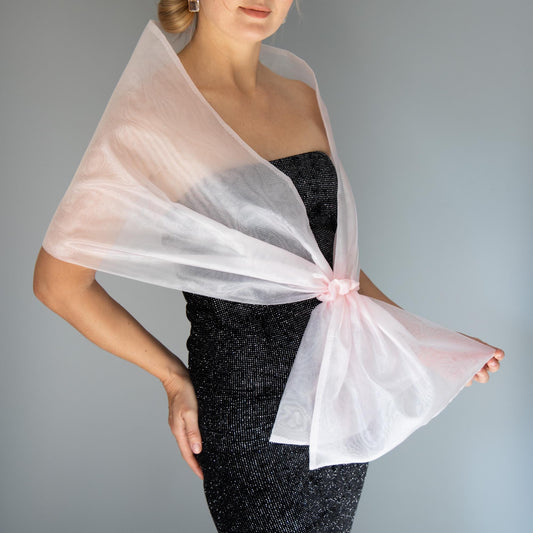 Light pink organza wrap pink pull through wrap light pink shawl bridesmaid shawl light pink organza scarf pink loop wrap woman organza shrug