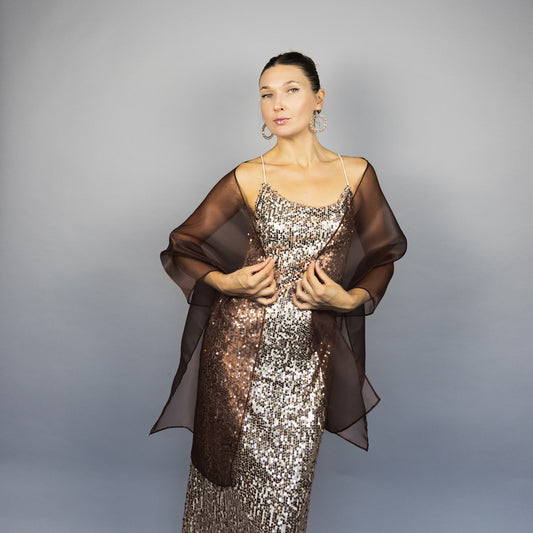 Dark brown organza wrap dark brown sheer shawl dark brown dark brown scarf sheer shrug bridesmaids woman sheer scarf evening shawl prom