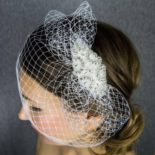 Birdcage veil / russian veil / elegant , couture and classical bridal veil white birdcage headpiece headband or clip / couture bride