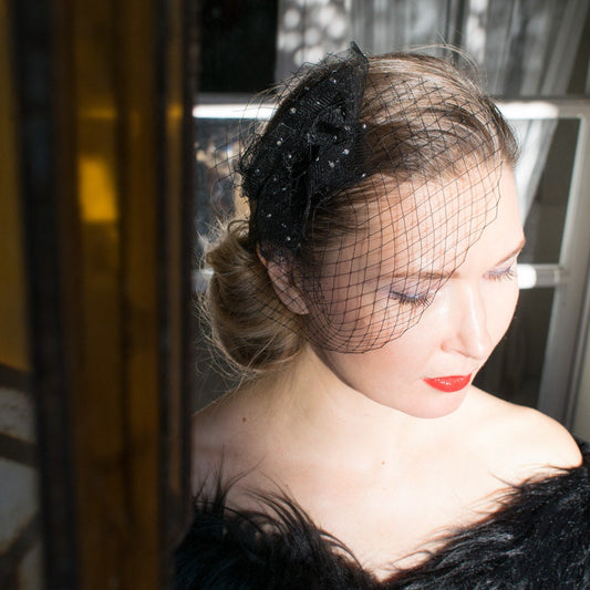 Birdcage veil / russian veil / elegant couture and classical bridal veil Black birdcage headpiece headband