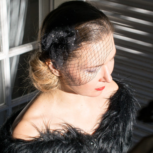 Birdcage veil / russian veil / elegant couture and classical bridal veil Black birdcage headpiece headband