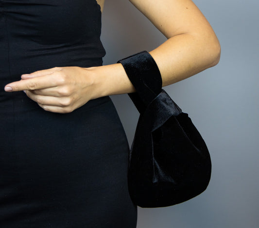 Japanese knot bag purse clutch black velvet wedding, party, special occasion, simple and elegant bag, evening dress, black prom purse