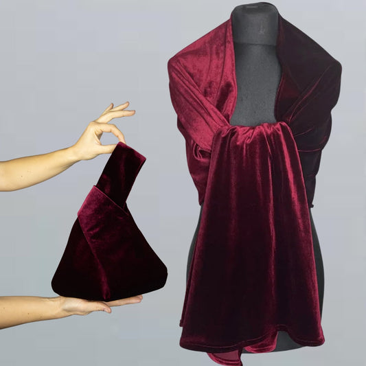 Navy blue shawl and Japanese knot bag purse navy blue burgundy velvet, party, christmas party set, bridesmaid, gift, prom bag, warm shawl