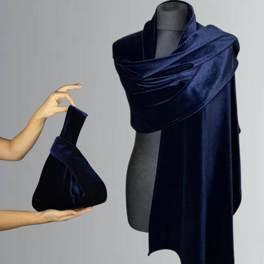 Japanese knot bag purse clutch navy blue velvet, party, special occasion, simple and elegant bag, evening dress, blue prom purse