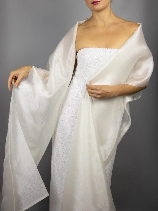 Large double-sided organza wrap shawl, white shrug, wedding scarf, Ivory scarf ,bridal organza , minimalist style, bridesmaids wrap, prom