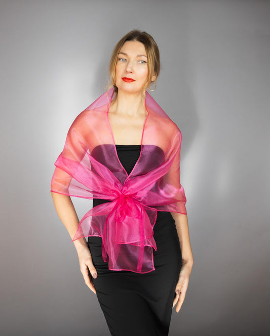 Magenta wrap fuchsia shawl hot pink prom wrap evening wrap organza woman shawl woman gift wrap with a ribbon woman scarf bridesmaids scarf