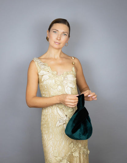 Japanese knot bag green clutch green velvet bag green wrist bag small green velvet prom purse woman small green bag christmas gift idea