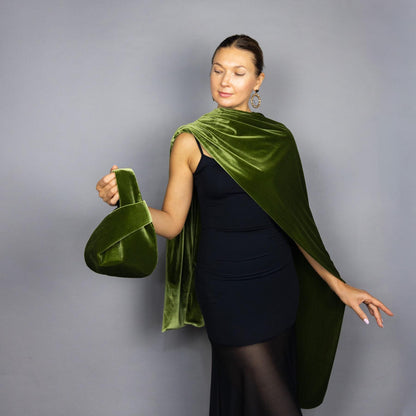 Japanese knot bag green clutch green velvet bag green wrist bag small green velvet prom purse woman small green bag christmas gift idea
