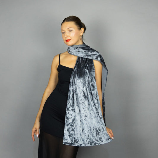Grey velvet wrap shawl Winter scarf, wedding shoulder cover, velvet shrug, silver grey wrap, crushed velvet scarf, silver grey marble velvet