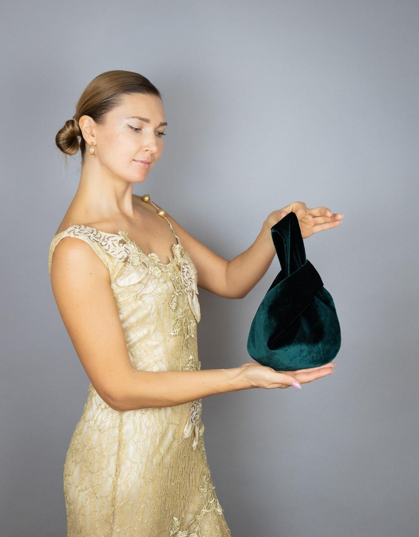 Japanese knot bag green clutch green velvet bag green wrist bag small green velvet prom purse woman small green bag christmas gift idea