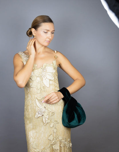 Japanese knot bag green clutch green velvet bag green wrist bag small green velvet prom purse woman small green bag christmas gift idea