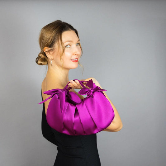 Fuchsia bag Japanese knot bag fuchsia satin, party bag, prom bag, bridesmaid bag, furoshiki style bag, fuchsia purse, small evening bag