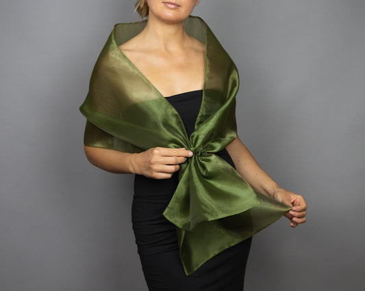 Olive organza wrap olive pull through wrap olive shawl olive bridesmaid shawl olive organza scarf olive loop wrap woman organza shrug