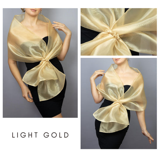 Light gold organza wrap gold pull through wrap golden sheer shawl gold bridesmaid shawl gold organza scarf gold loop wrap organza shrug